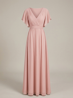 Women's Chiffon Maxi Dress with Flutter Sleeves for Elegant Occasions