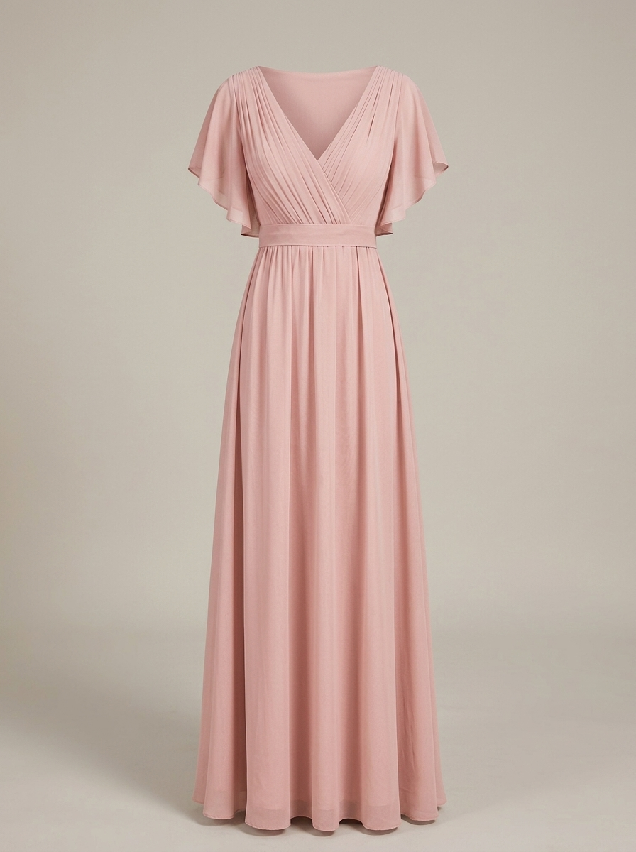 Women's Chiffon Maxi Dress with Flutter Sleeves for Elegant Occasions