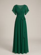 Women's Chiffon Maxi Dress with Flutter Sleeves for Elegant Occasions