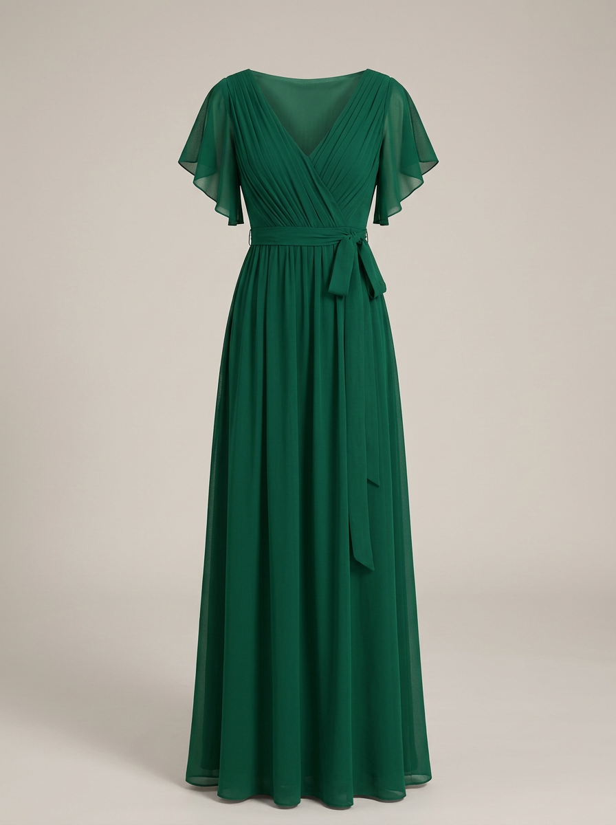 Women's Chiffon Maxi Dress with Flutter Sleeves for Elegant Occasions