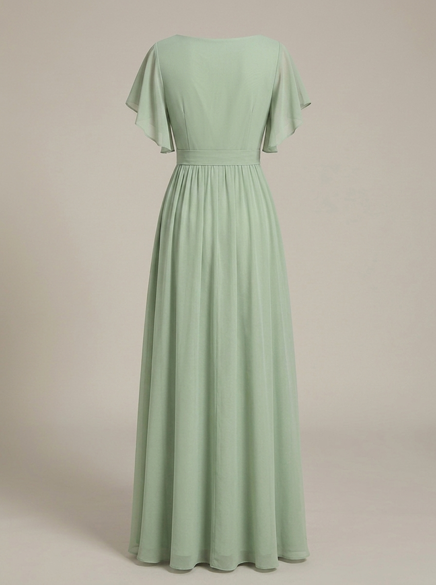 Women's Chiffon Maxi Dress with Flutter Sleeves for Elegant Occasions
