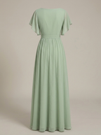 Women's Chiffon Maxi Dress with Flutter Sleeves for Elegant Occasions