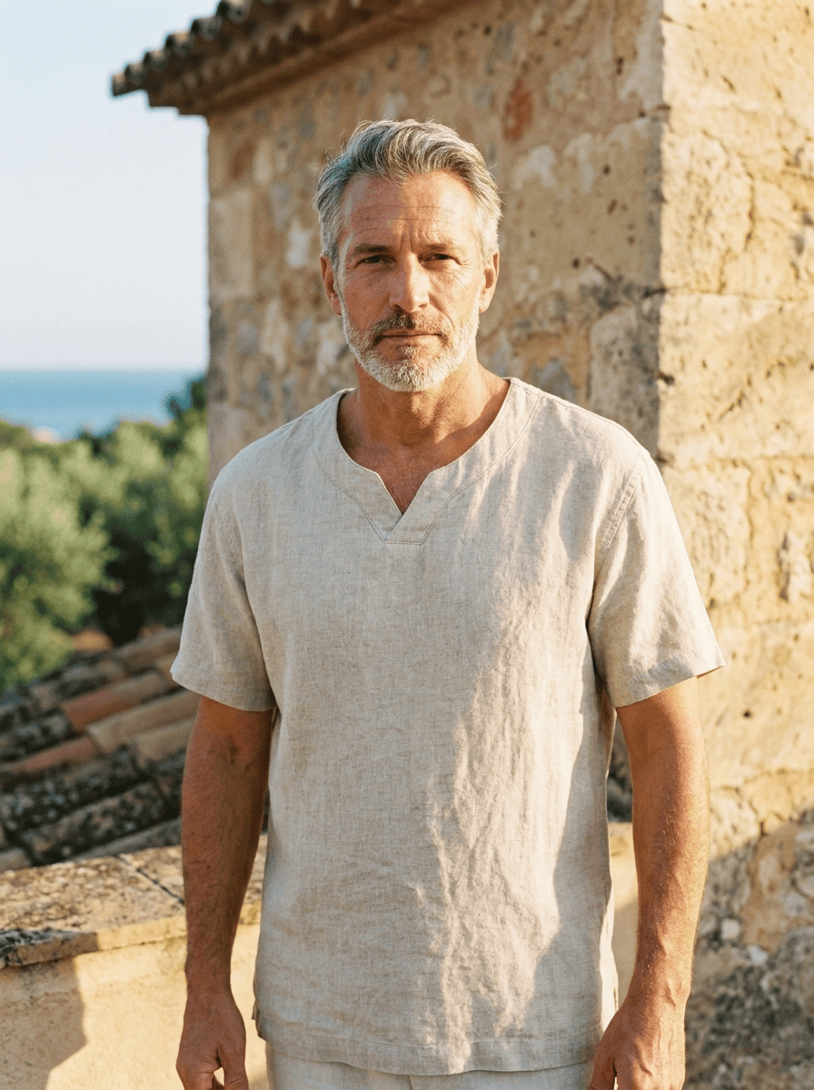 Camicia da uomo dalla vestibilità comoda con scollo a V con risvolto