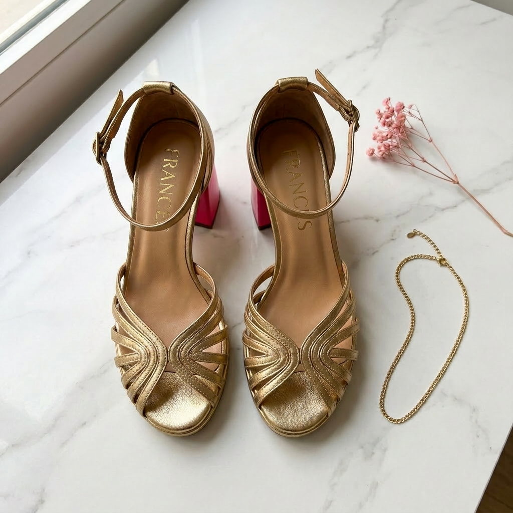 Sandales pour femme à talon carré et brides multiples