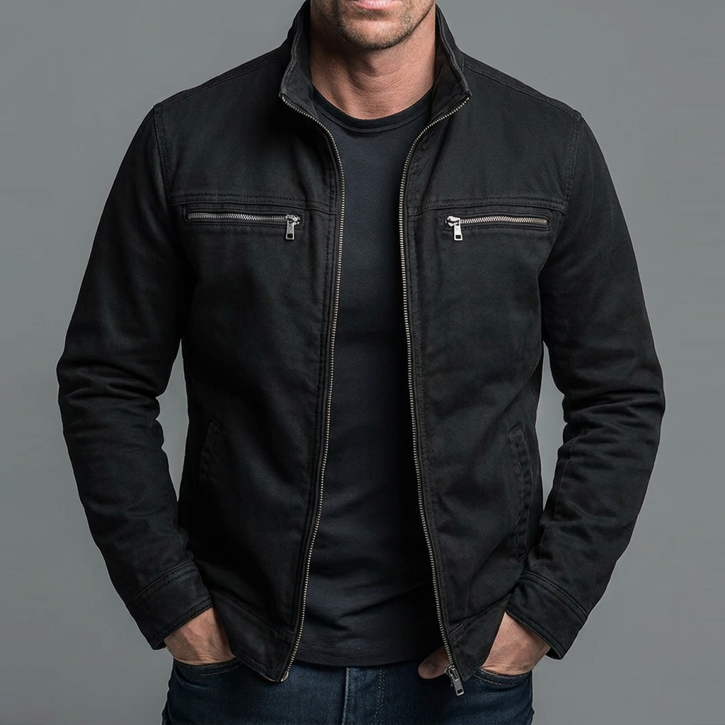 Herren Utility-Jacke mit Reißverschluss und Stehkragen