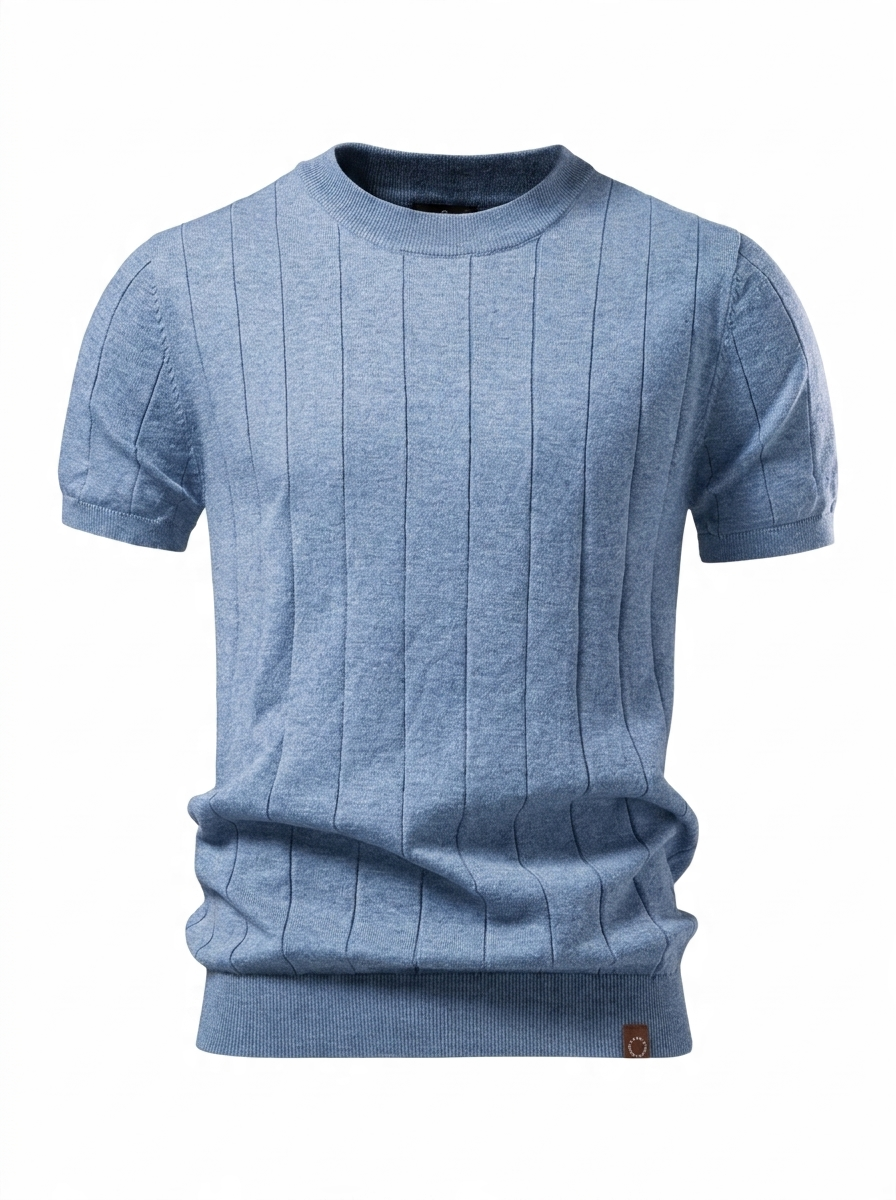Men's Ribbed Knit Crew Neck T-Shirt