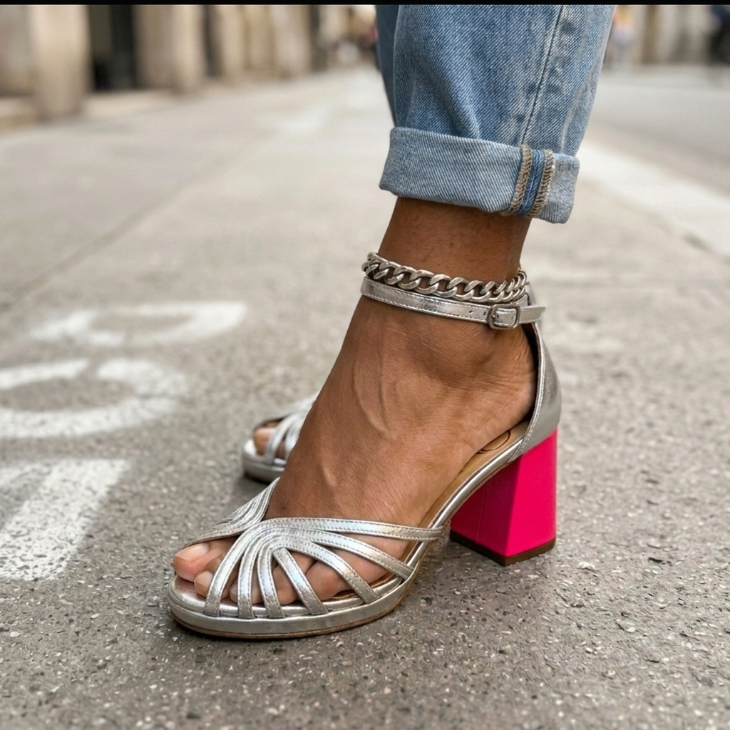Sandalias de mujer con tiras múltiples y tacón ancho