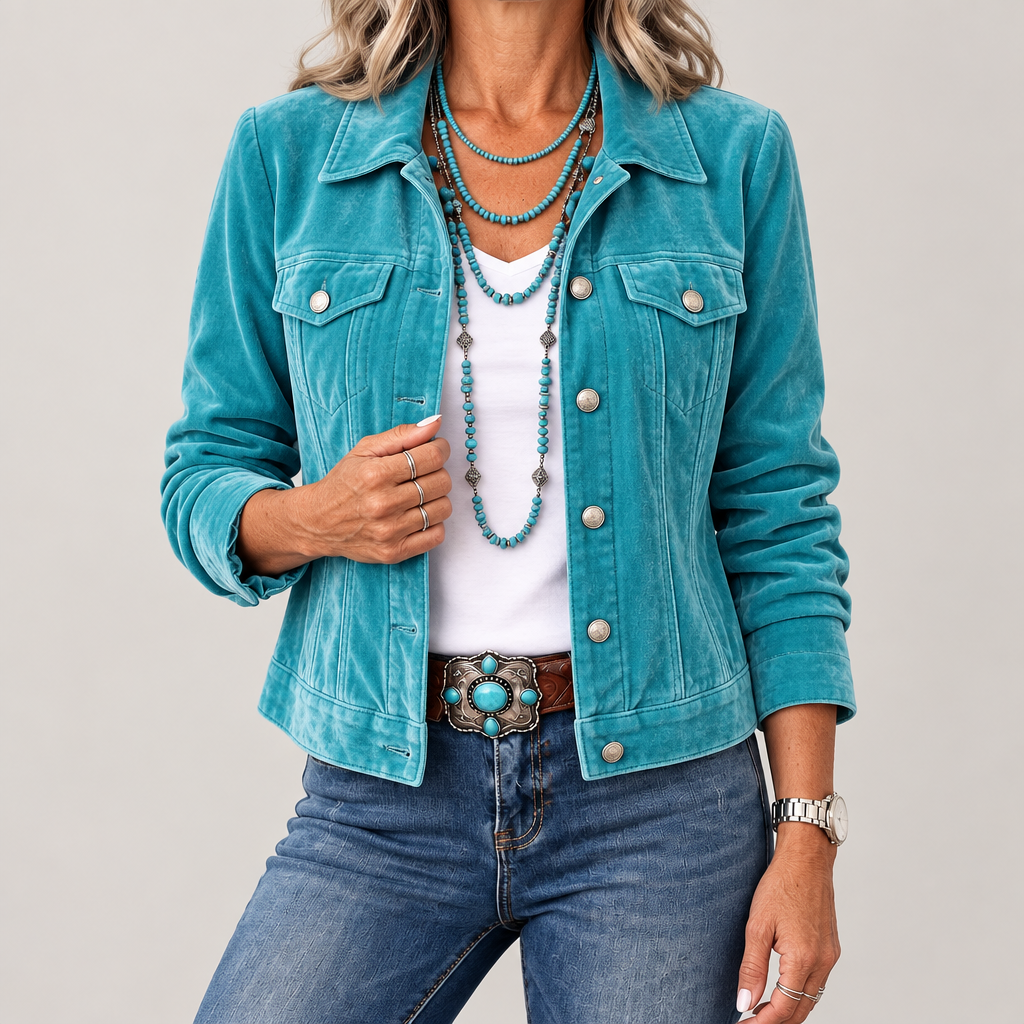 Veste en velours pour femme à boutonnage sur le devant