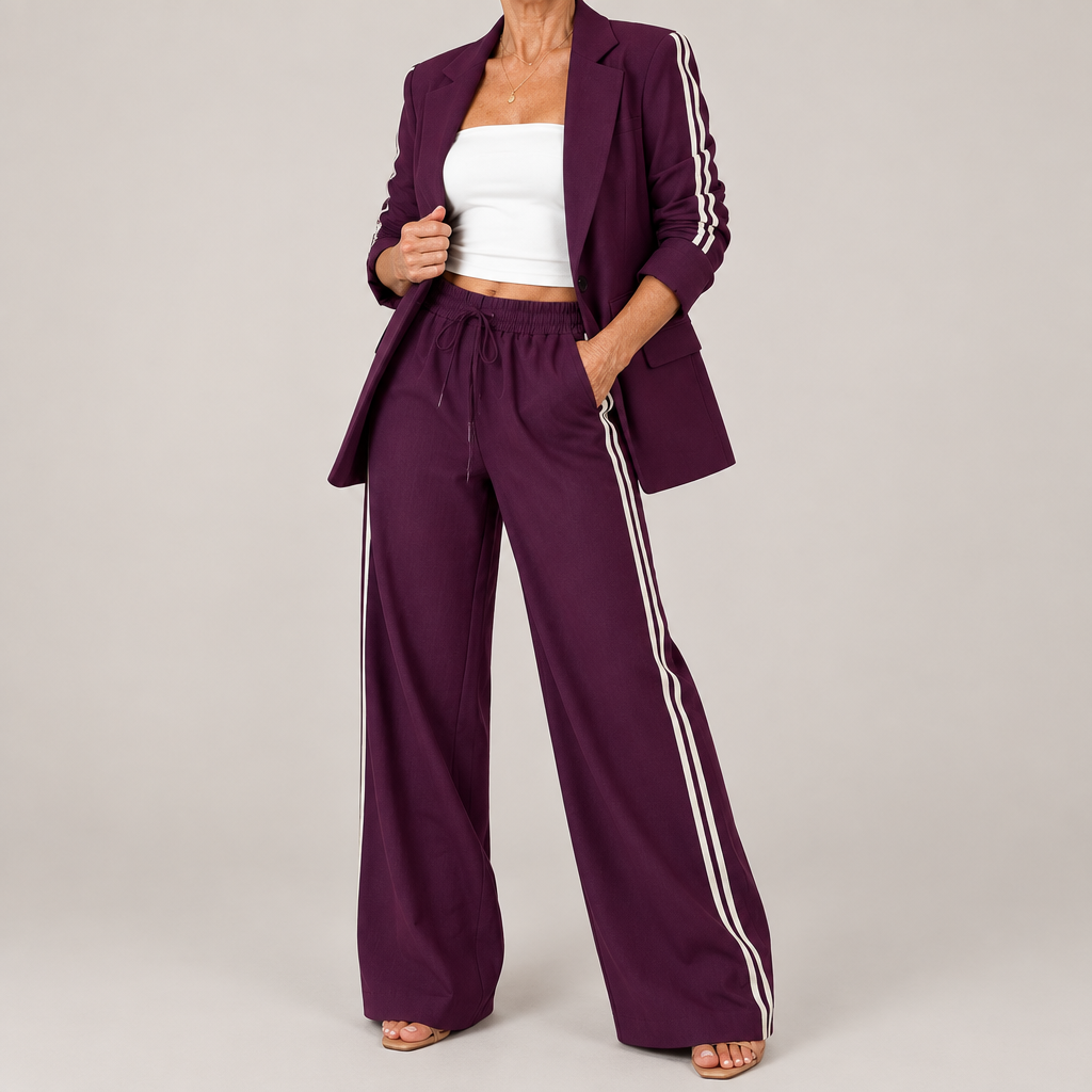 Ensemble rayé pour femme à jambes larges