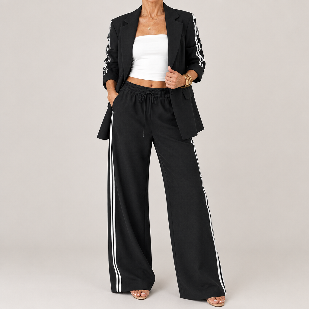 Ensemble rayé pour femme à jambes larges