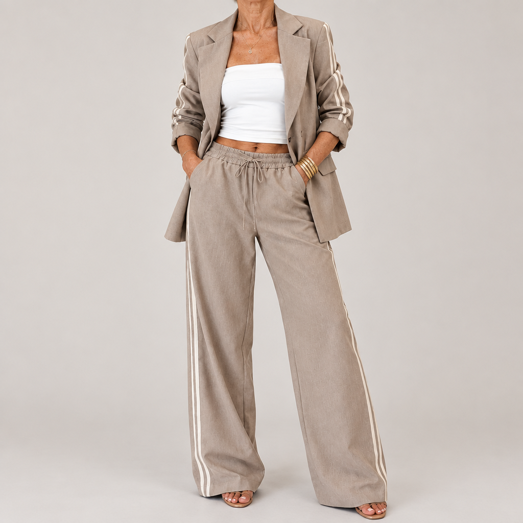Ensemble rayé pour femme à jambes larges