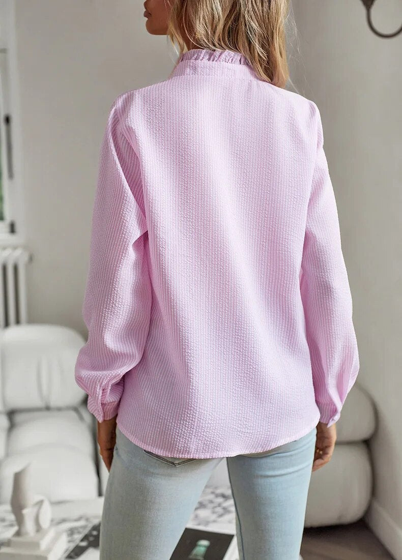 Women's Ruffle Trim Textured Blouse