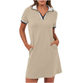 Women's Short Sleeve Contrast Trim Polo A-Line Mini Dress