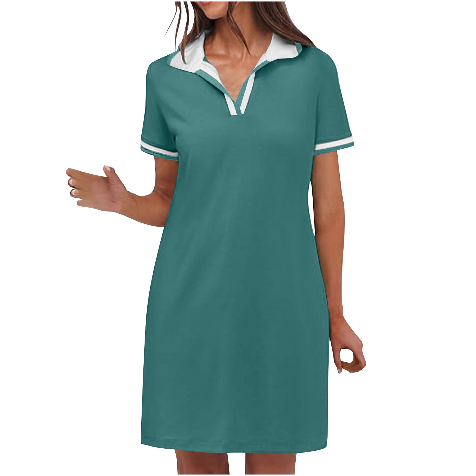Robe mini polo à manches courtes avec bordure contrastée et coupe évasée pour femme