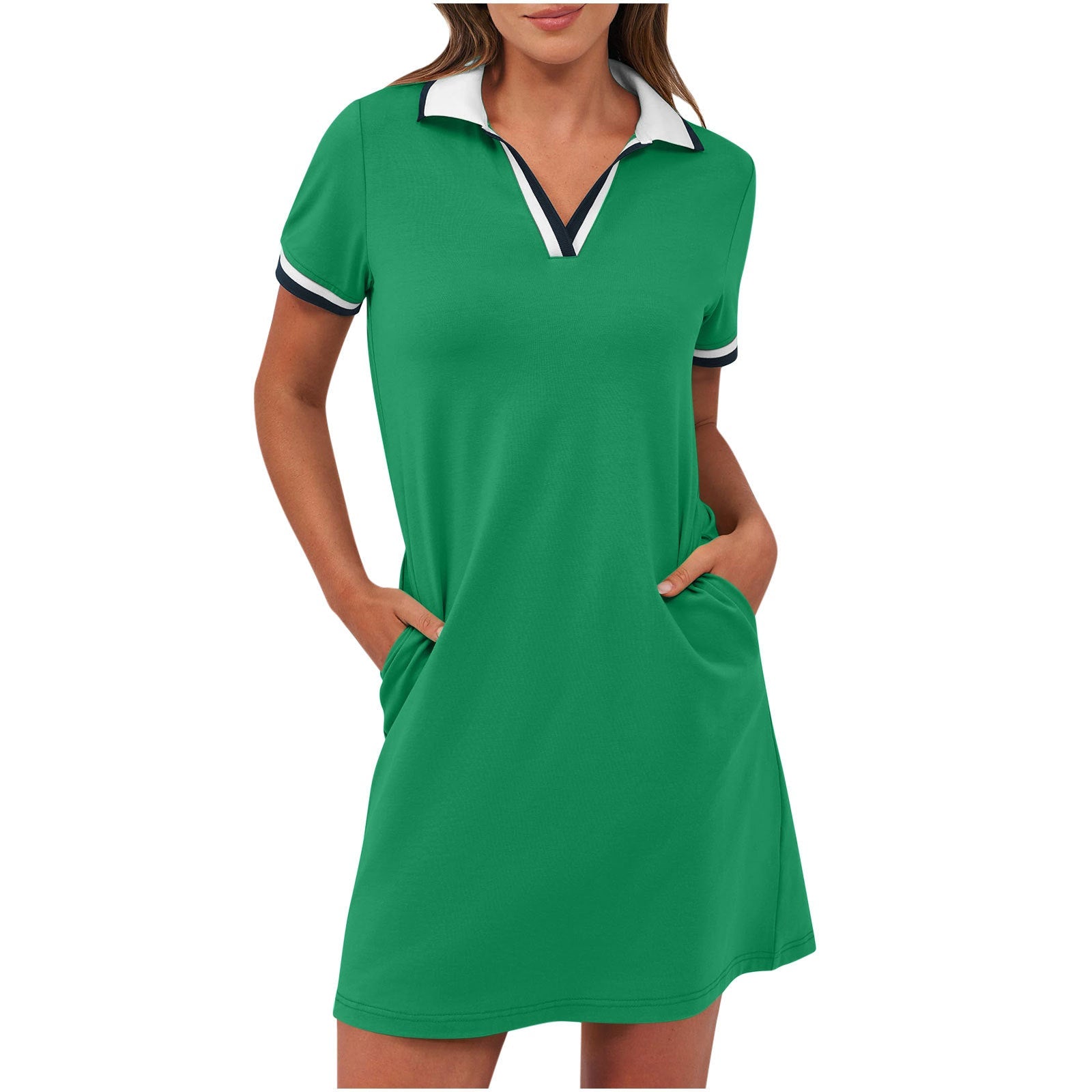 Robe mini polo à manches courtes avec bordure contrastée et coupe évasée pour femme