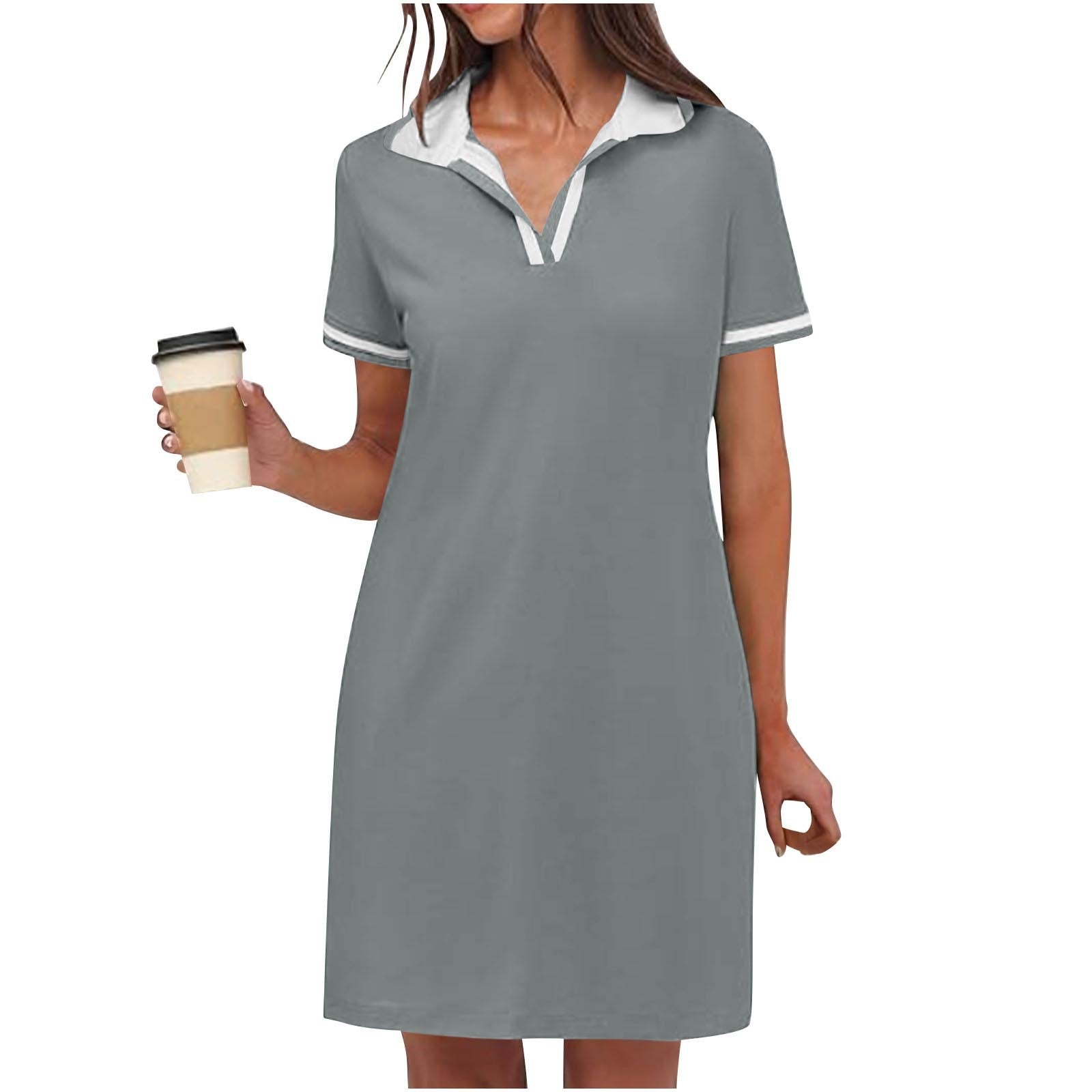 Robe mini polo à manches courtes avec bordure contrastée et coupe évasée pour femme