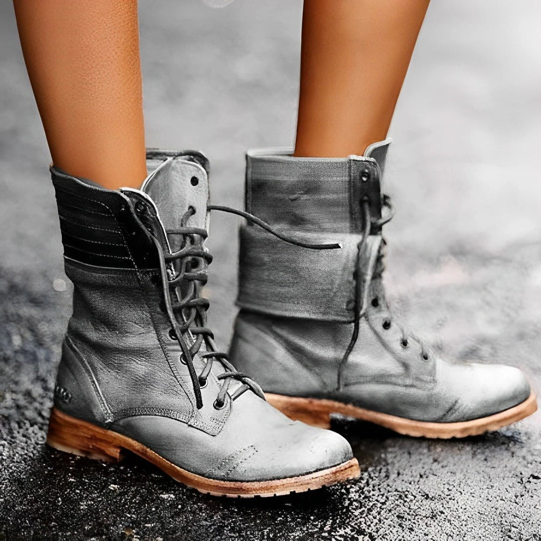 Bottes de combat vintage à lacets mi-mollet pour femme