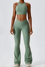 Damen Flare-Leggings und Rollkragen-Top Set mit nahtlosem Sitz für Komfort