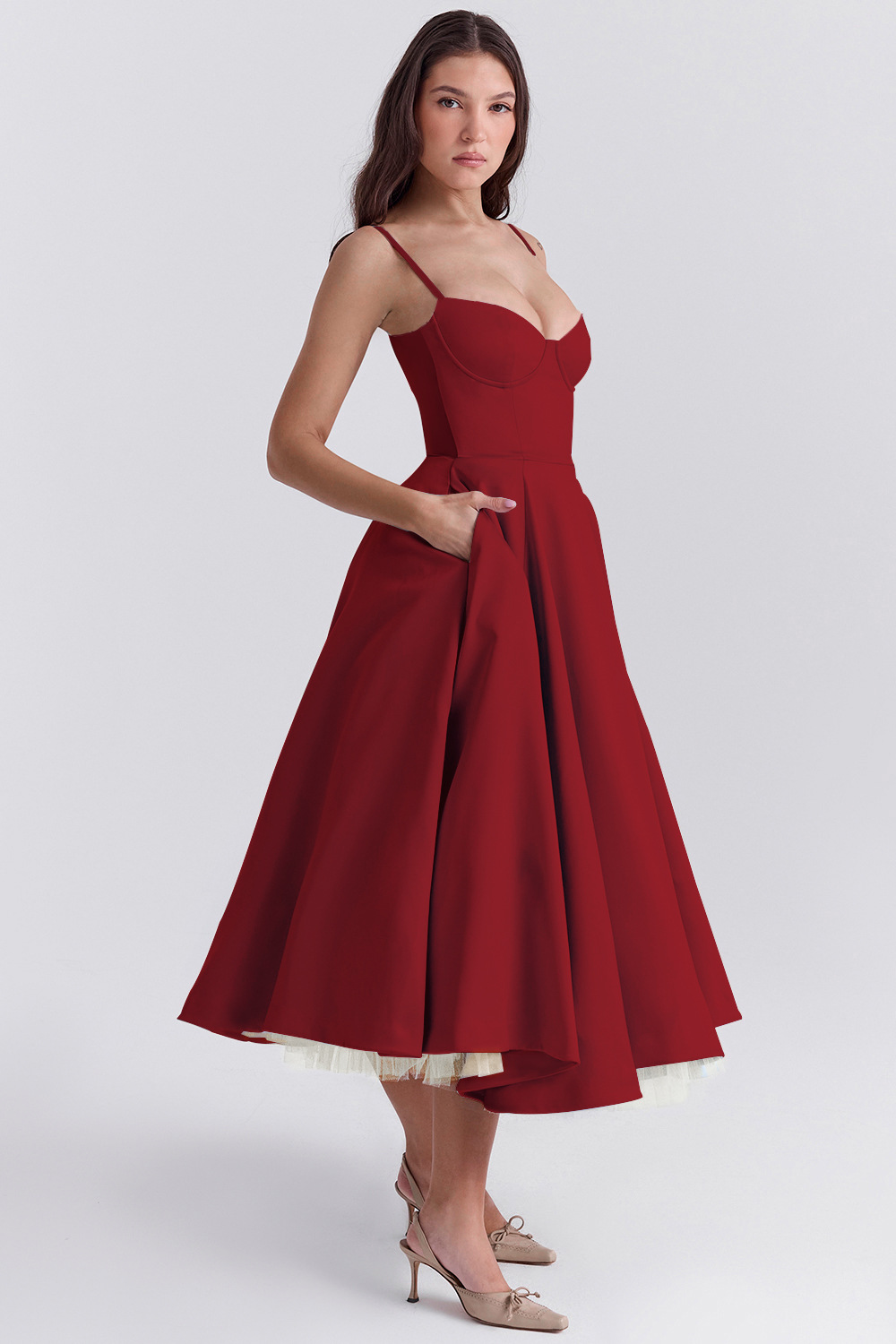 Robe midi corset pour femme avec jupe en tulle et corsage structuré