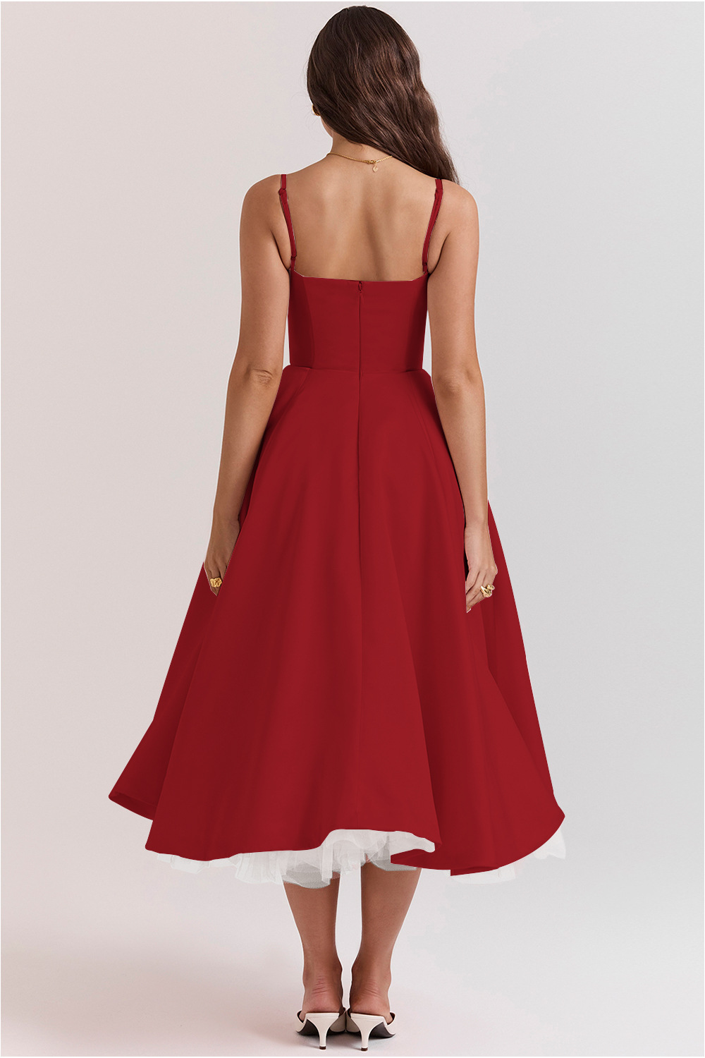 Vestido midi corsé de mujer con falda de tul y diseño de corpiño estructurado  