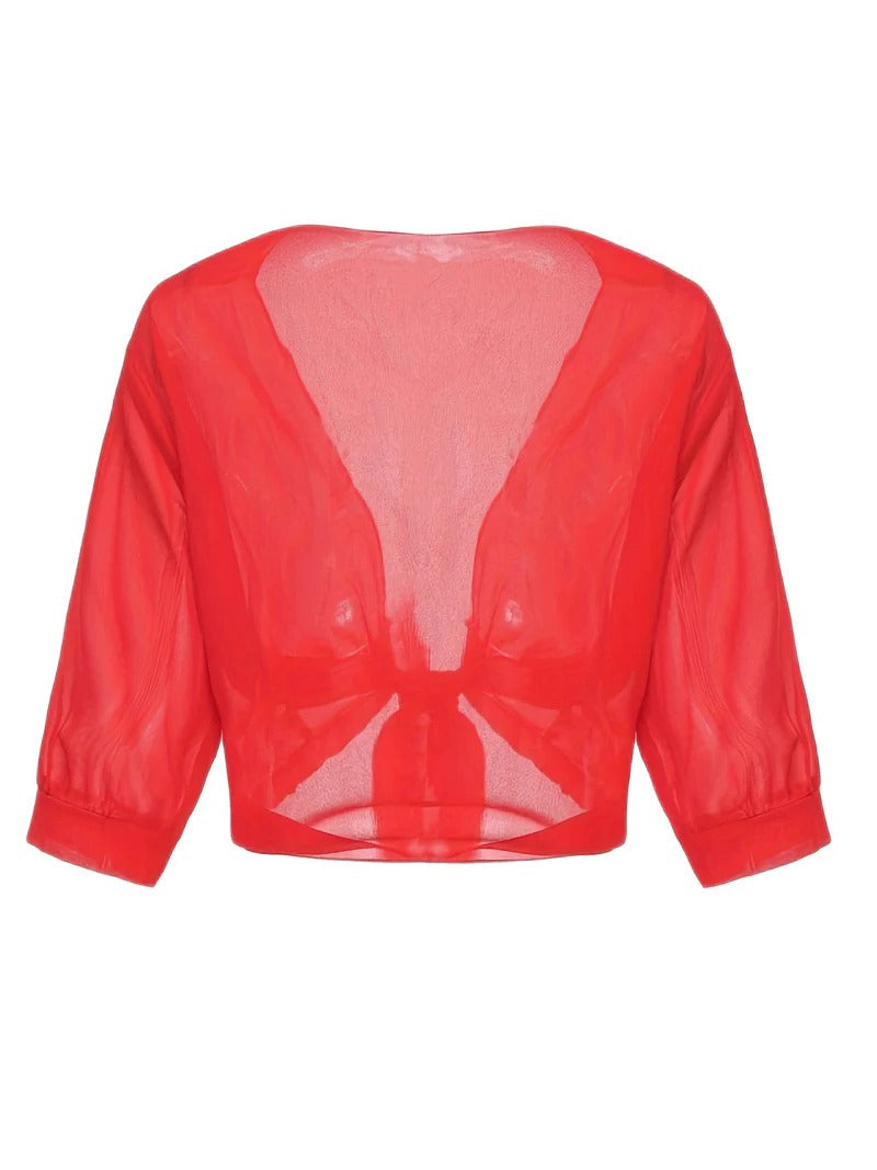 Women's Sheer Tie Front Cropped Bolero Shrug Cardigan