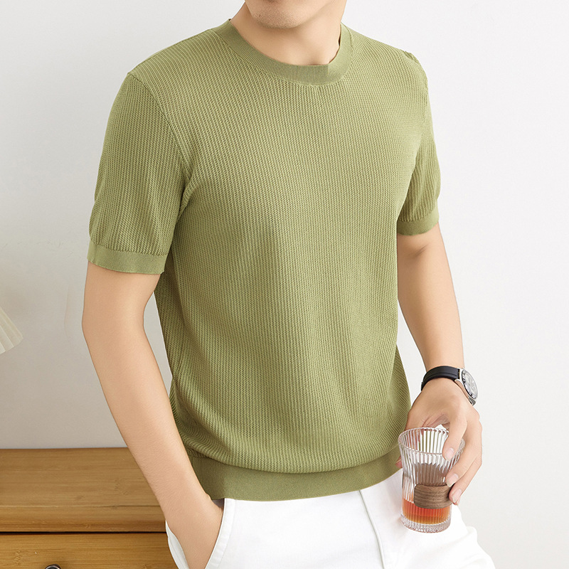 T-shirt en maille côtelée pour homme avec col rond pour un style décontracté chic