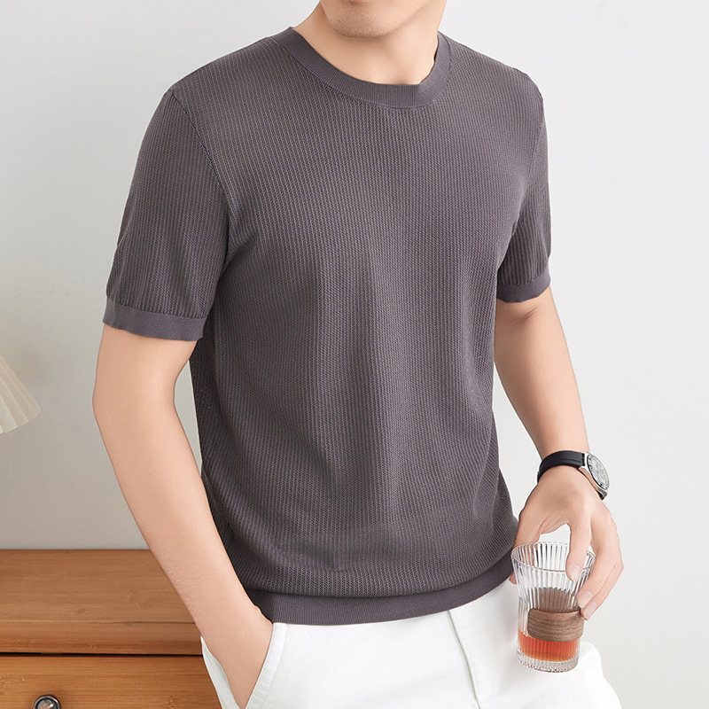 T-shirt en maille côtelée pour homme avec col rond pour un style décontracté chic