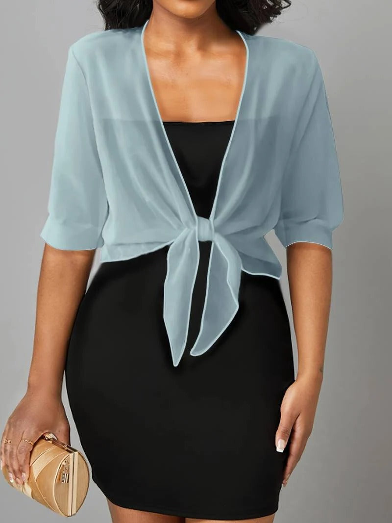 Cardigan boléro court transparent à nouer devant pour femme