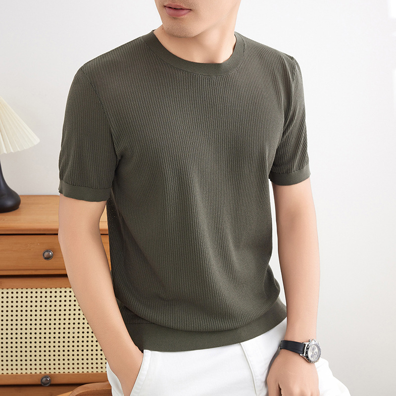 T-shirt en maille côtelée pour homme avec col rond pour un style décontracté chic