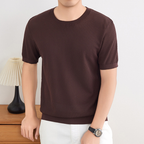 Geripptes Strick-T-Shirt für Herren mit Rundhalsausschnitt für einen gepflegten Freizeitlook