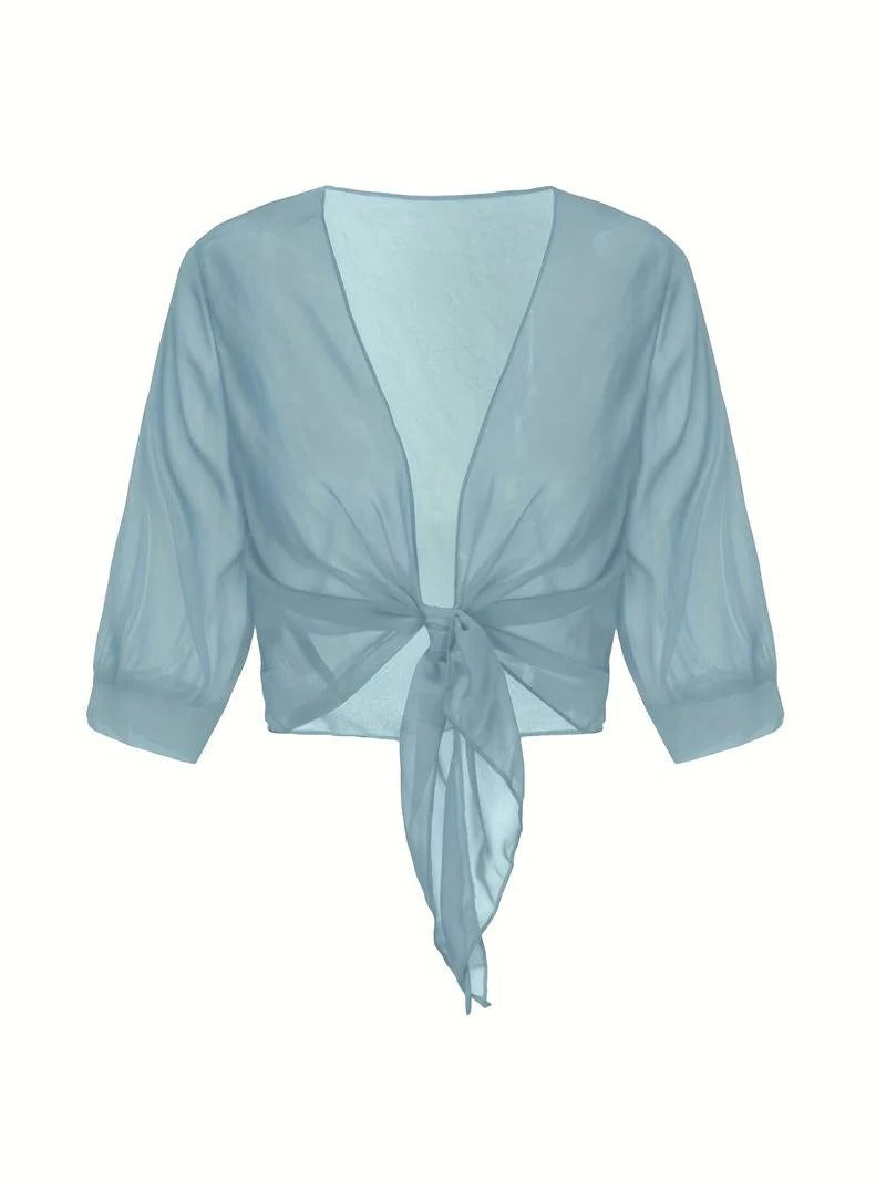 Women's Sheer Tie Front Cropped Bolero Shrug Cardigan