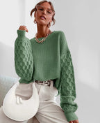 Strikket sweater til kvinder med struktur og ballonærmer