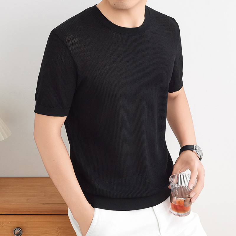 T-shirt en maille côtelée pour homme avec col rond pour un style décontracté chic