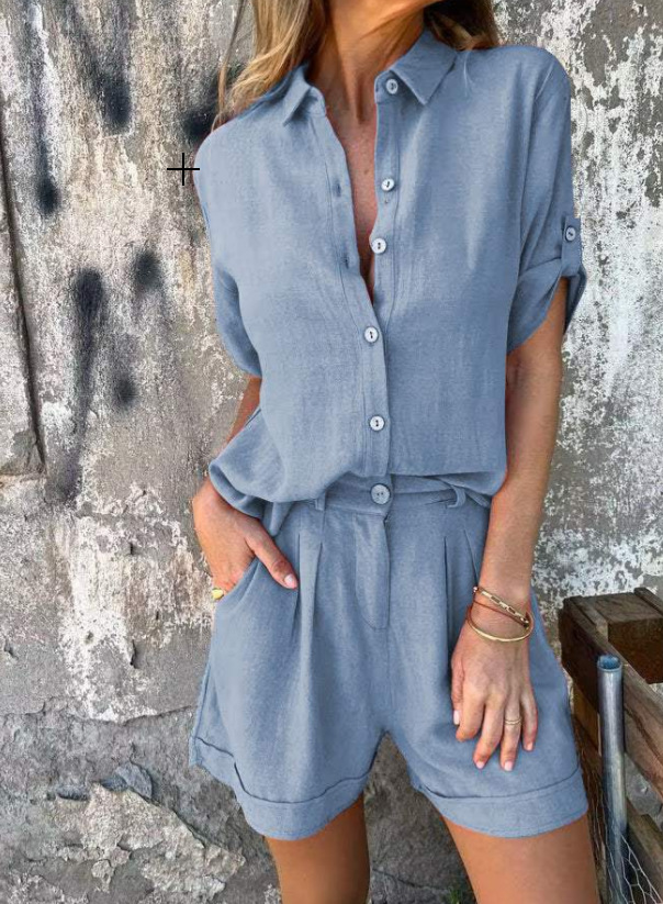 Damen lockeres Hemd mit Knopfleiste und maßgeschneiderten Shorts im Set