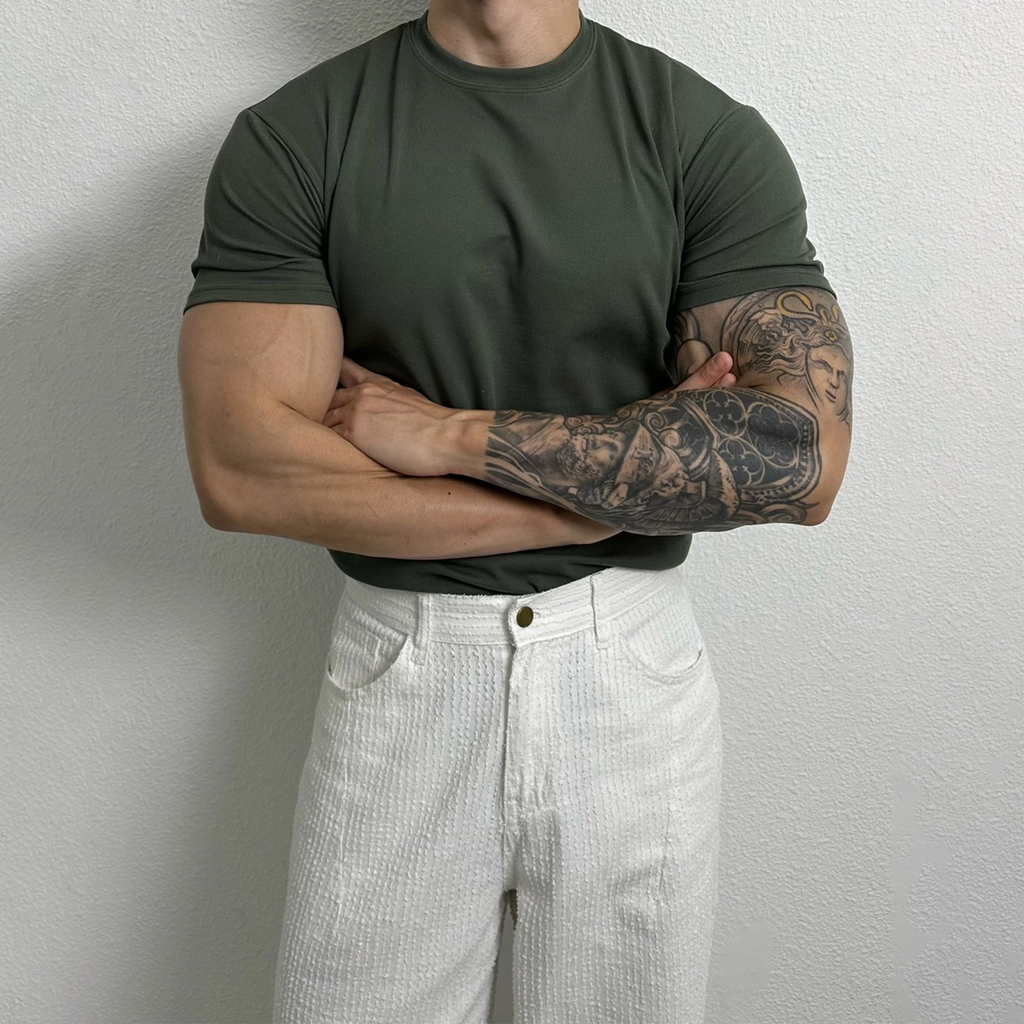 T-shirt slim pour homme avec texture côtelée Respirant Extensible Style actif