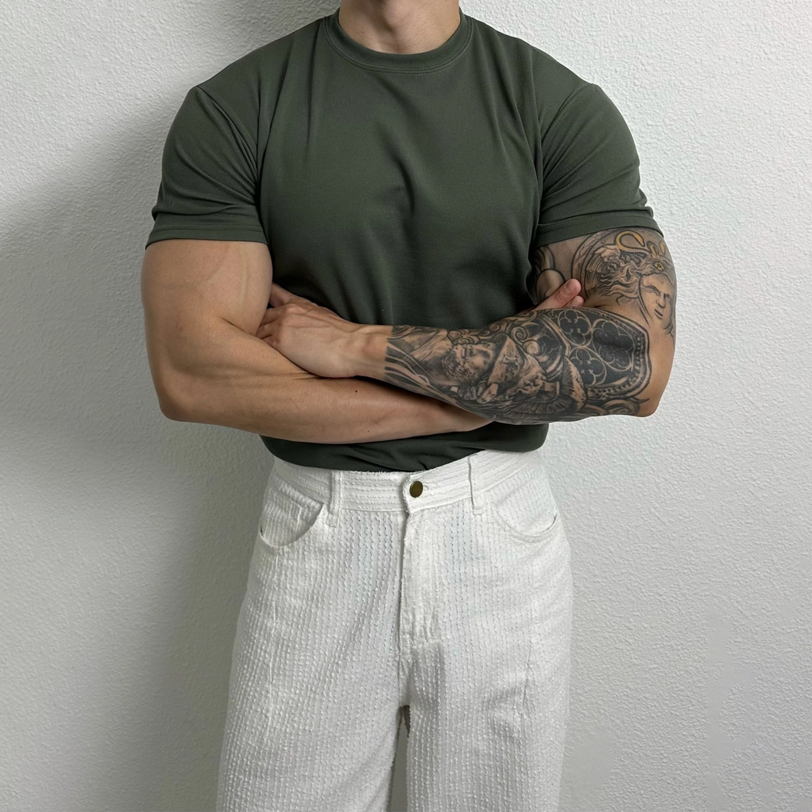 T-shirt slim pour homme avec texture côtelée Respirant Extensible Style actif