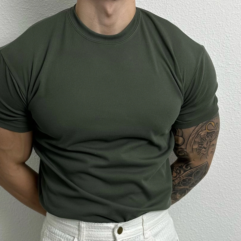 T-shirt slim pour homme avec texture côtelée Respirant Extensible Style actif