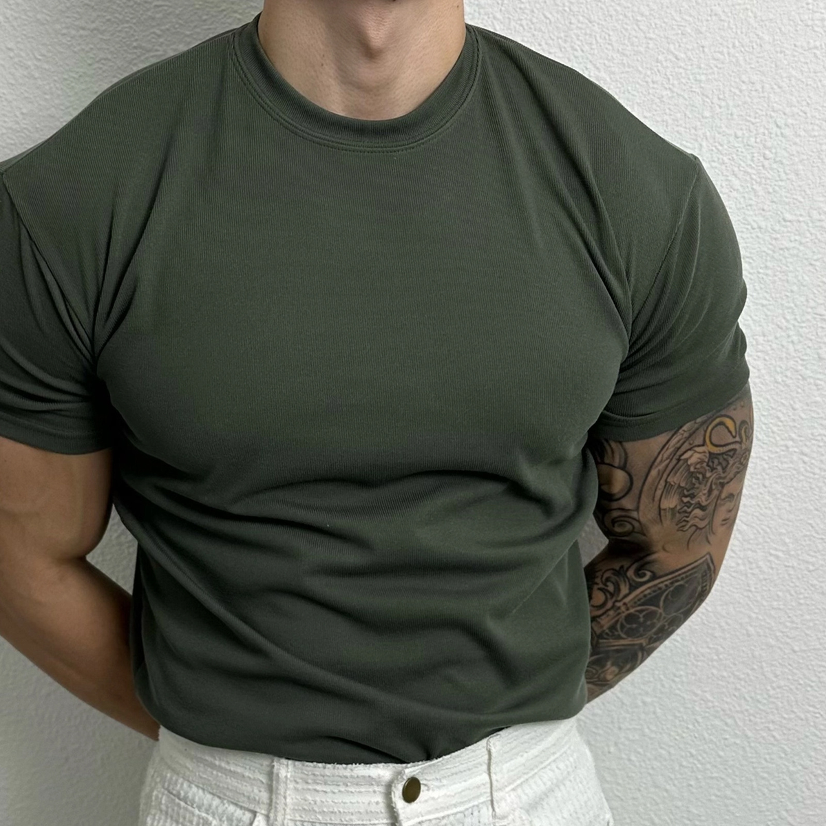 T-shirt slim pour homme avec texture côtelée Respirant Extensible Style actif