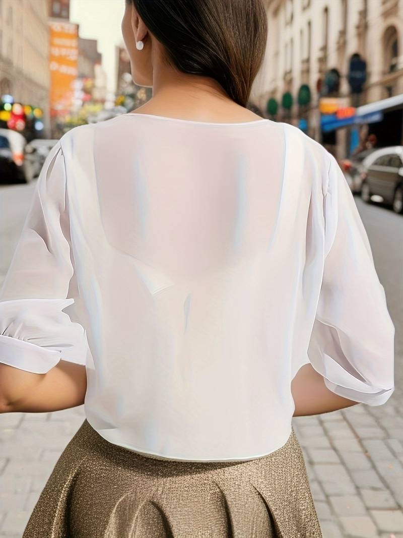 Women's Sheer Tie Front Cropped Bolero Shrug Cardigan