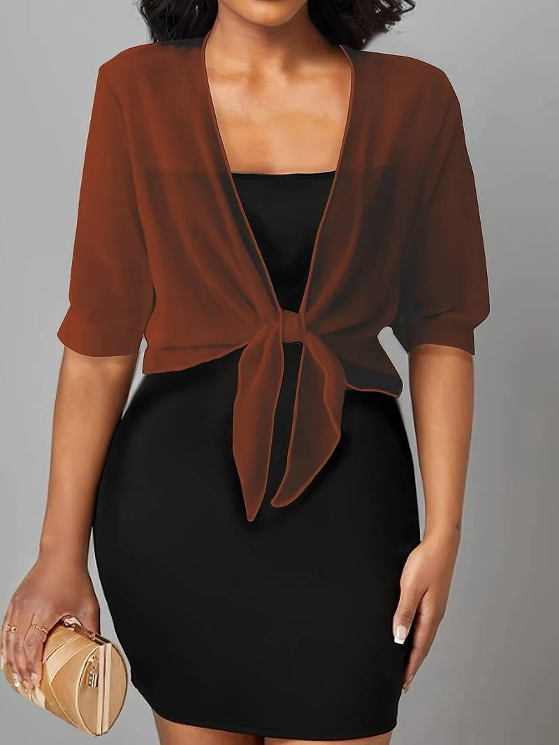 Cardigan boléro court transparent à nouer devant pour femme