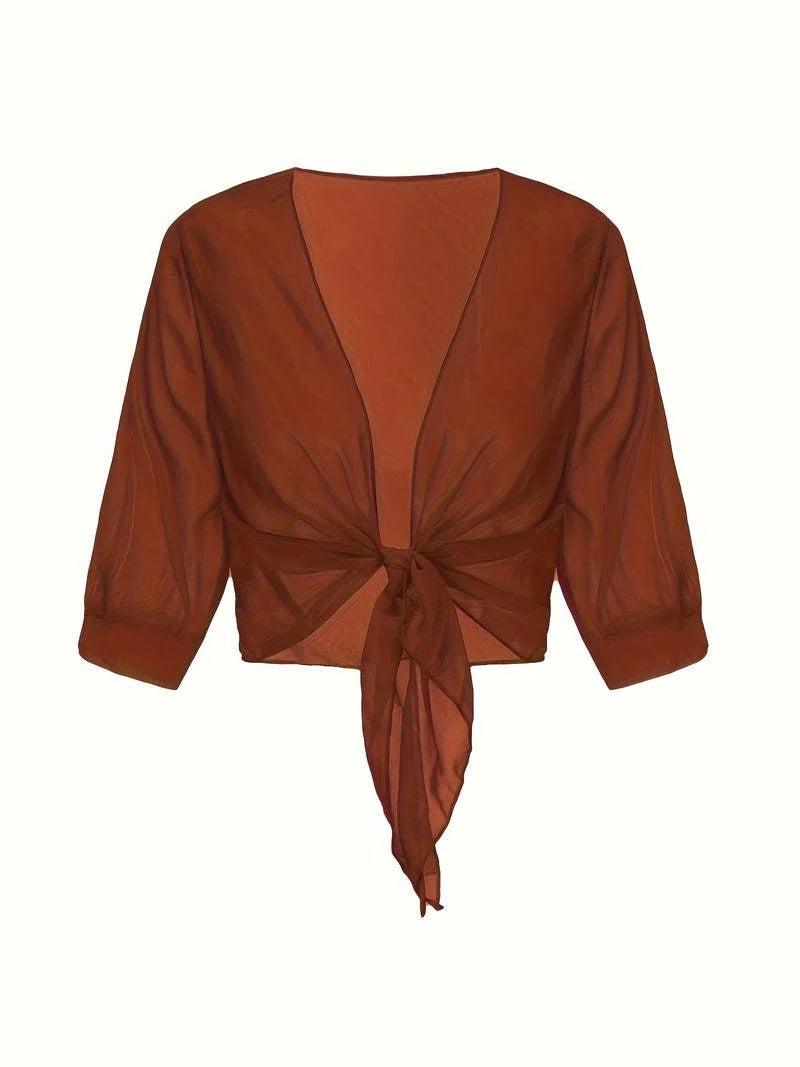 Women's Sheer Tie Front Cropped Bolero Shrug Cardigan
