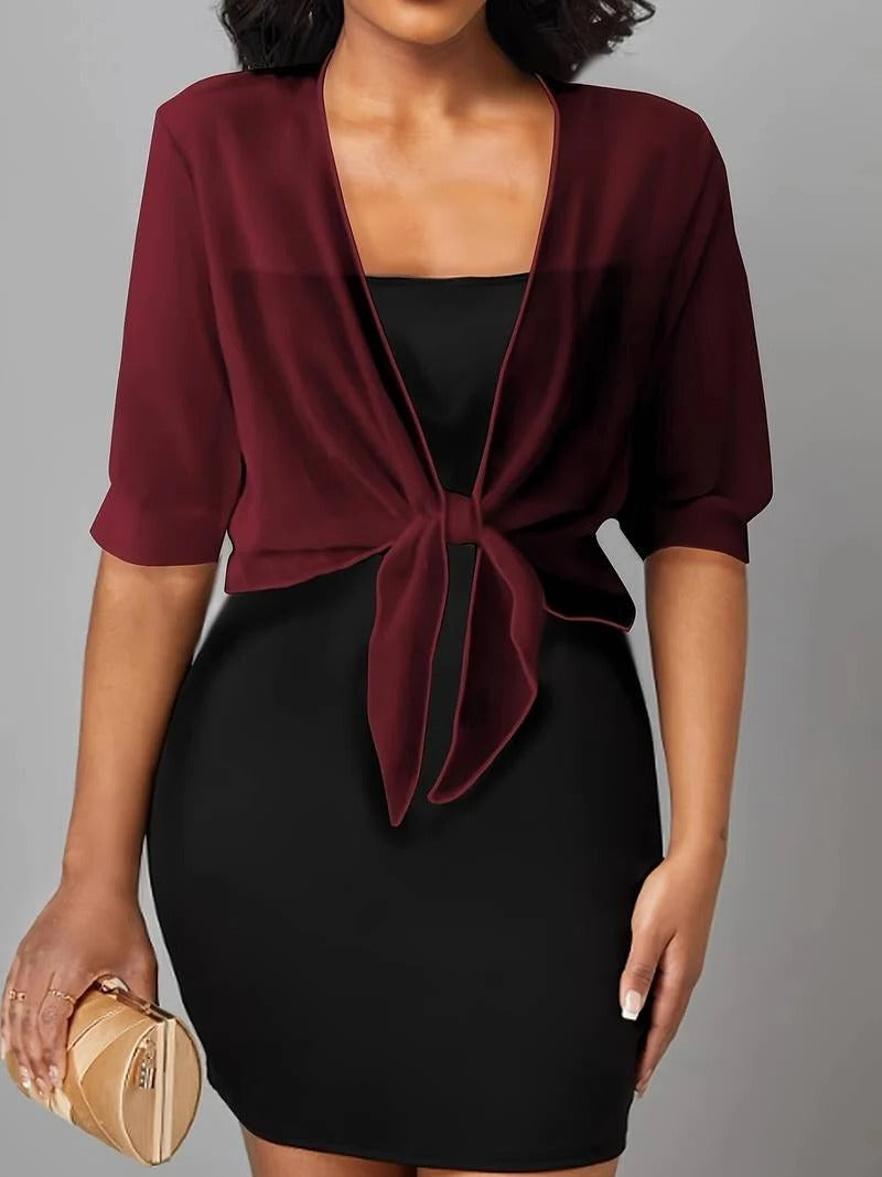 Women's Sheer Tie Front Cropped Bolero Shrug Cardigan