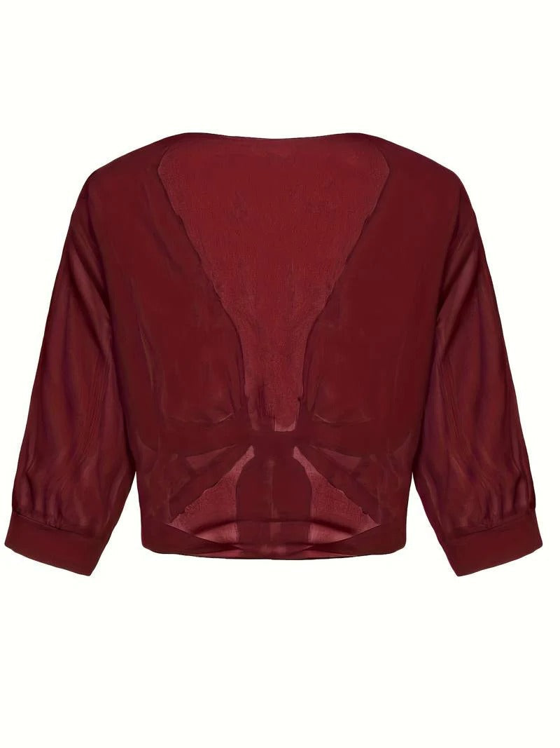 Women's Sheer Tie Front Cropped Bolero Shrug Cardigan