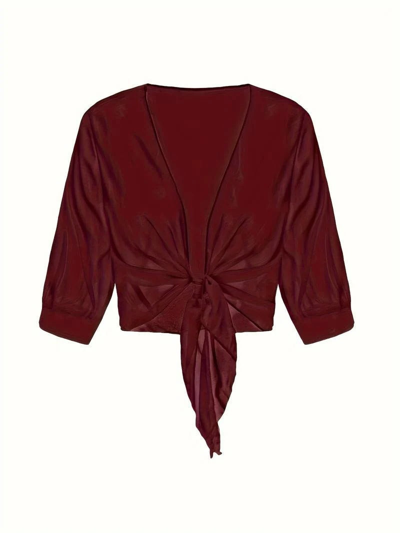 Women's Sheer Tie Front Cropped Bolero Shrug Cardigan