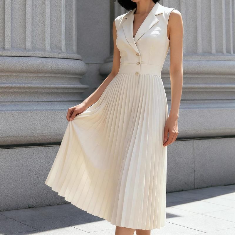 Robe maxi plissée sans manches pour femme