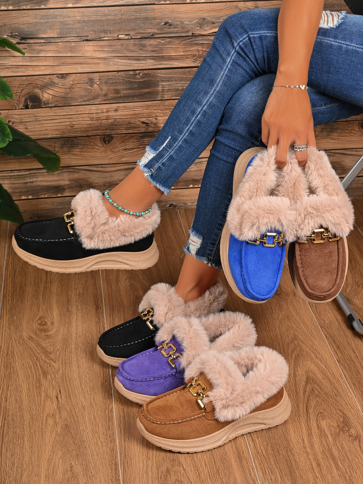 Mules chaussons pour femme bordés de fausse fourrure