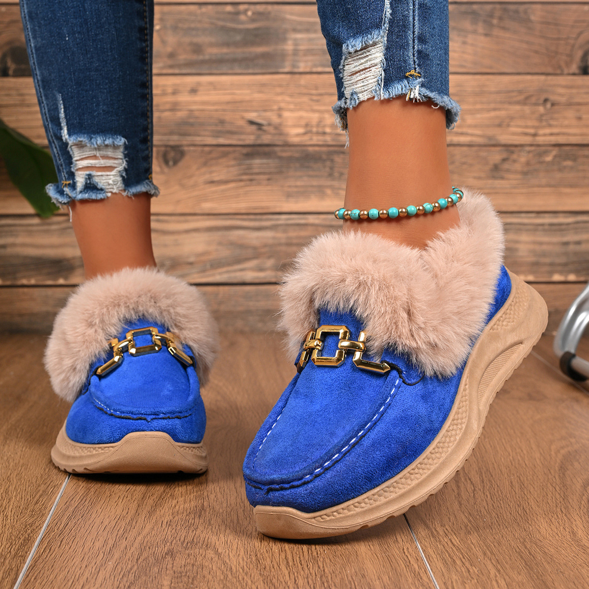 Mules chaussons pour femme bordés de fausse fourrure