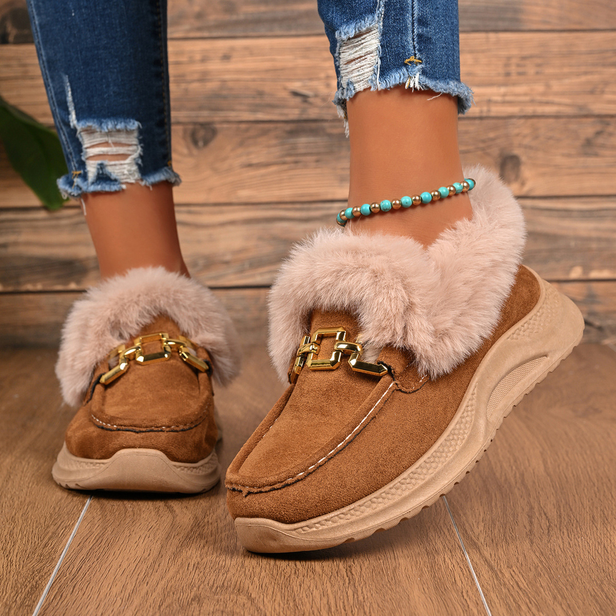 Mules chaussons pour femme bordés de fausse fourrure