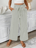 Pantaloni da donna a righe, con coulisse e gamba larga
