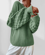 Strikket sweater til kvinder med struktur og ballonærmer